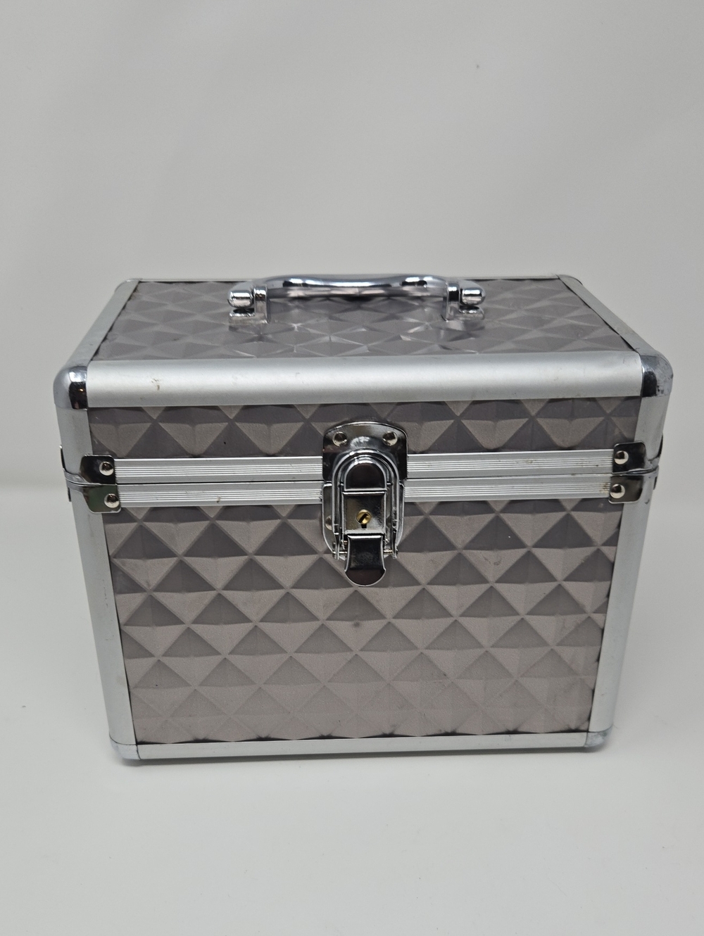 Compact Silver Gray Storage Case with Secure Lock